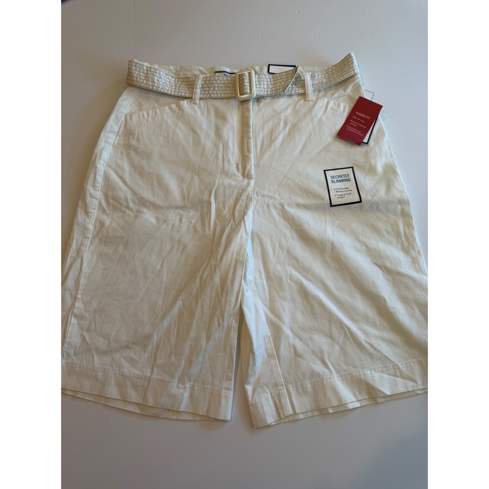 Croft & Barrow Secretly‎ Slimming White Belted Shorts Womens 14 Classic Fit NWT